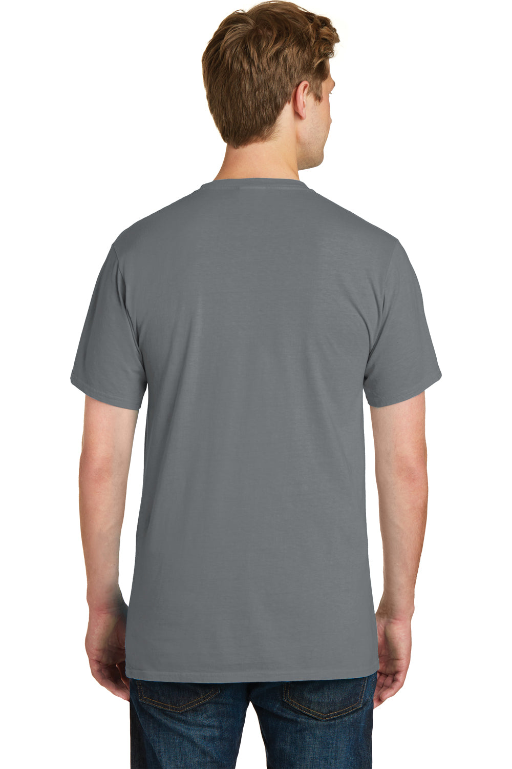 Port & Company PC099P Mens Beach Wash Short Sleeve Crewneck T-Shirt w/ Pocket Coal Grey Back
