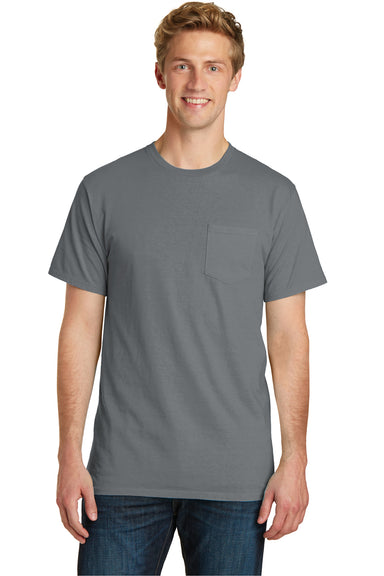 Port & Company PC099P Mens Beach Wash Short Sleeve Crewneck T-Shirt w/ Pocket Coal Grey Front