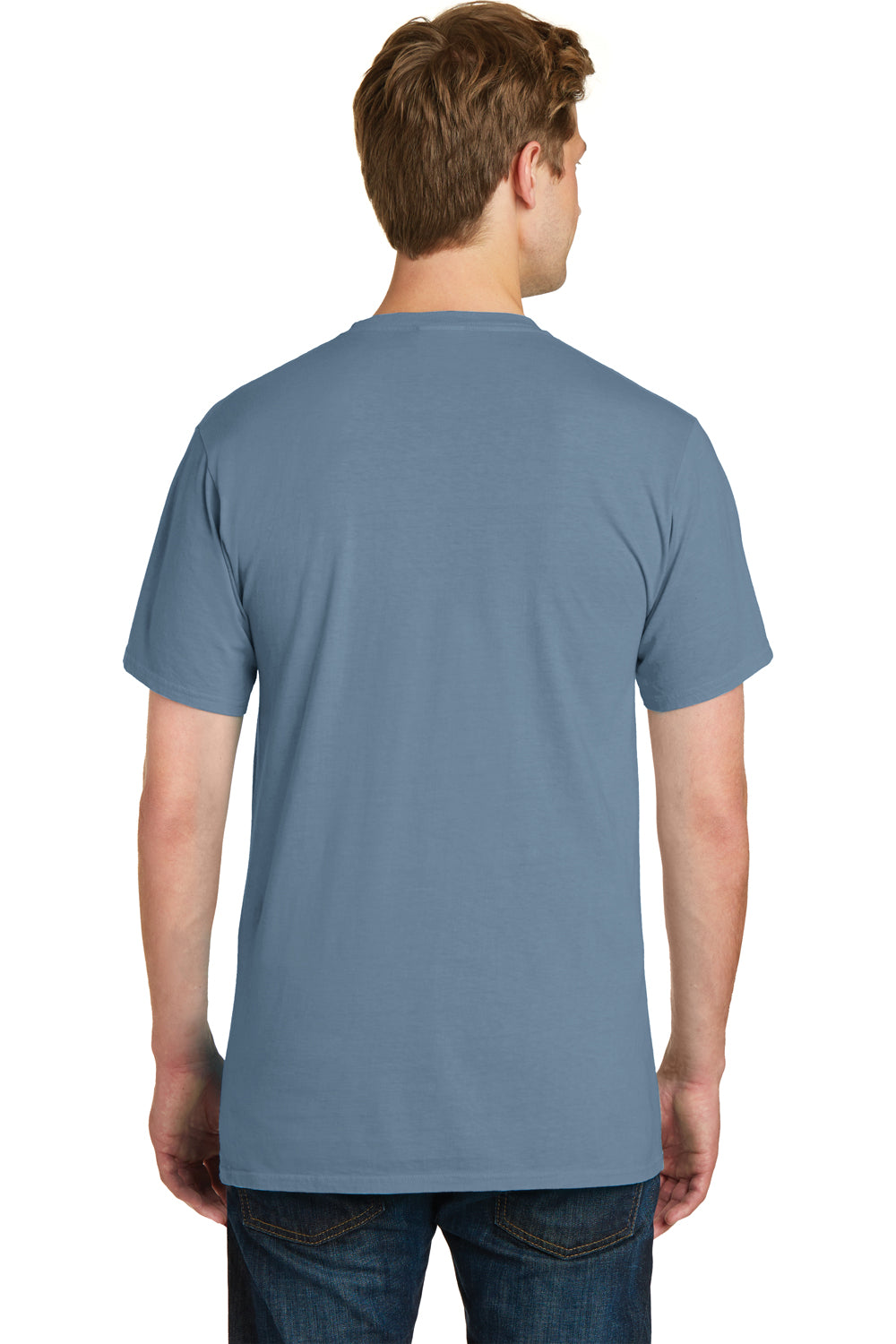 Port & Company PC099P Mens Beach Wash Short Sleeve Crewneck T-Shirt w/ Pocket Denim Blue Back