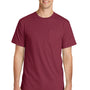 Port & Company Mens Beach Wash Short Sleeve Crewneck T-Shirt w/ Pocket - Merlot Red - Closeout