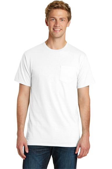 Port & Company PC099P Mens Beach Wash Short Sleeve Crewneck T-Shirt w/ Pocket White Front