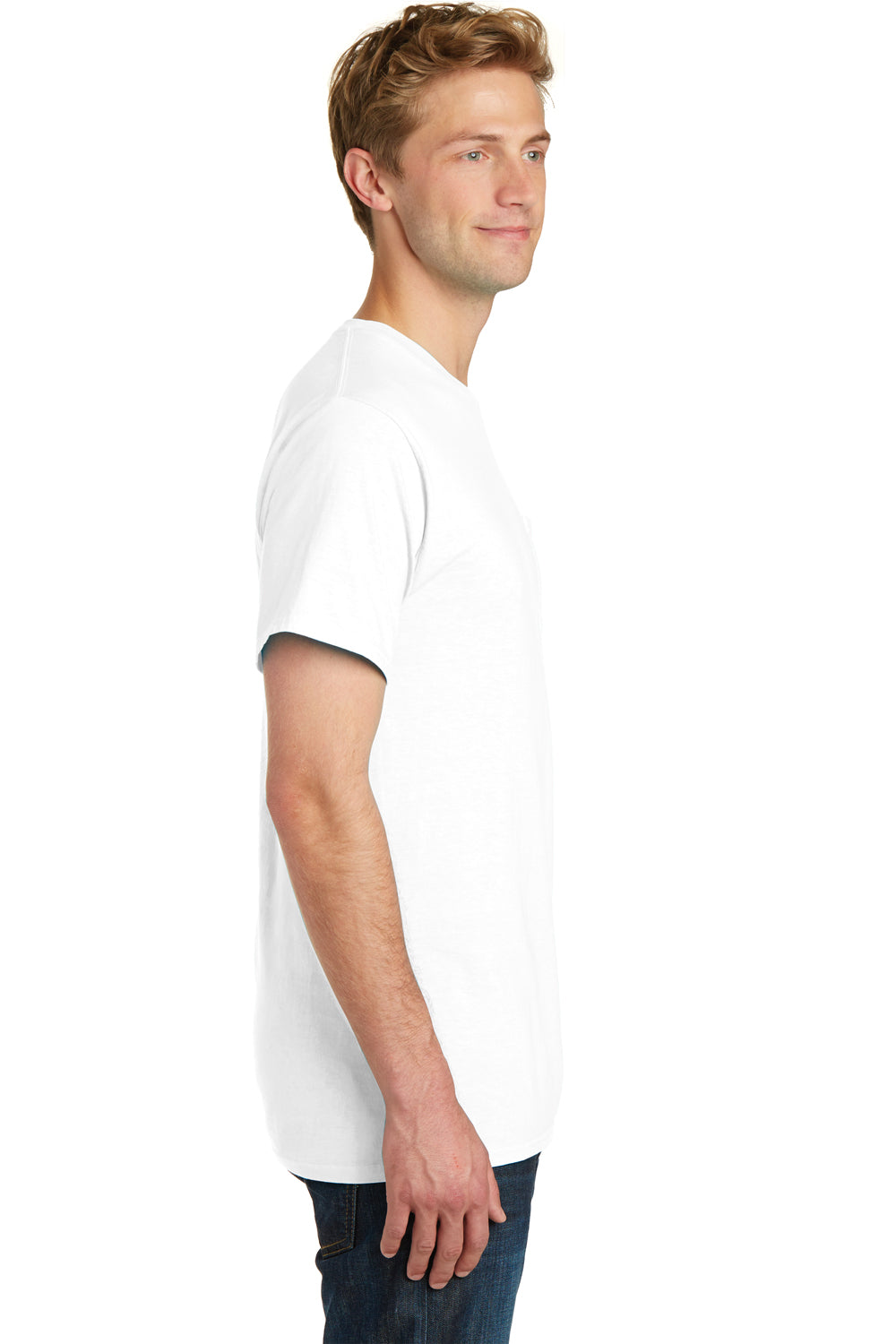 Port & Company PC099P Mens Beach Wash Short Sleeve Crewneck T-Shirt w/ Pocket White Side