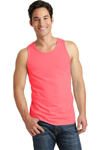Port & Company PC099TT Mens Beach Wash Tank Top Neon Coral Red Front