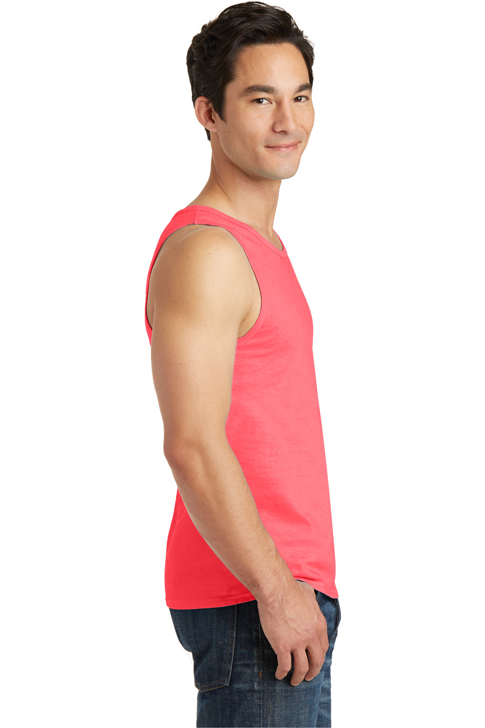 Port & Company PC099TT Mens Beach Wash Tank Top Neon Coral Red Side