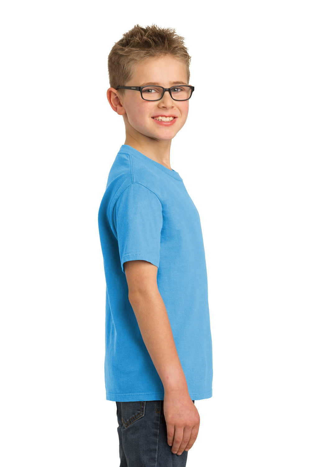 Port & Company PC099Y Youth Beach Wash Short Sleeve Crewneck T-Shirt Denim Blue Side