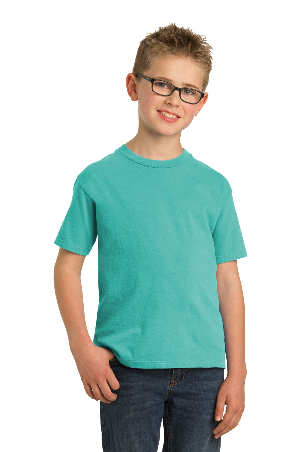 Port & Company PC099Y Youth Beach Wash Short Sleeve Crewneck T-Shirt Peacock Green Front