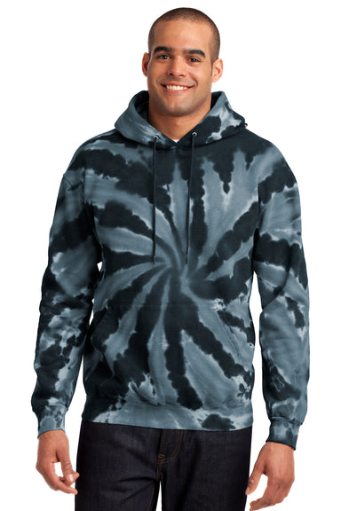 Port & Company PC146 Mens Tie-Dye Fleece Hooded Sweatshirt Hoodie Black Front