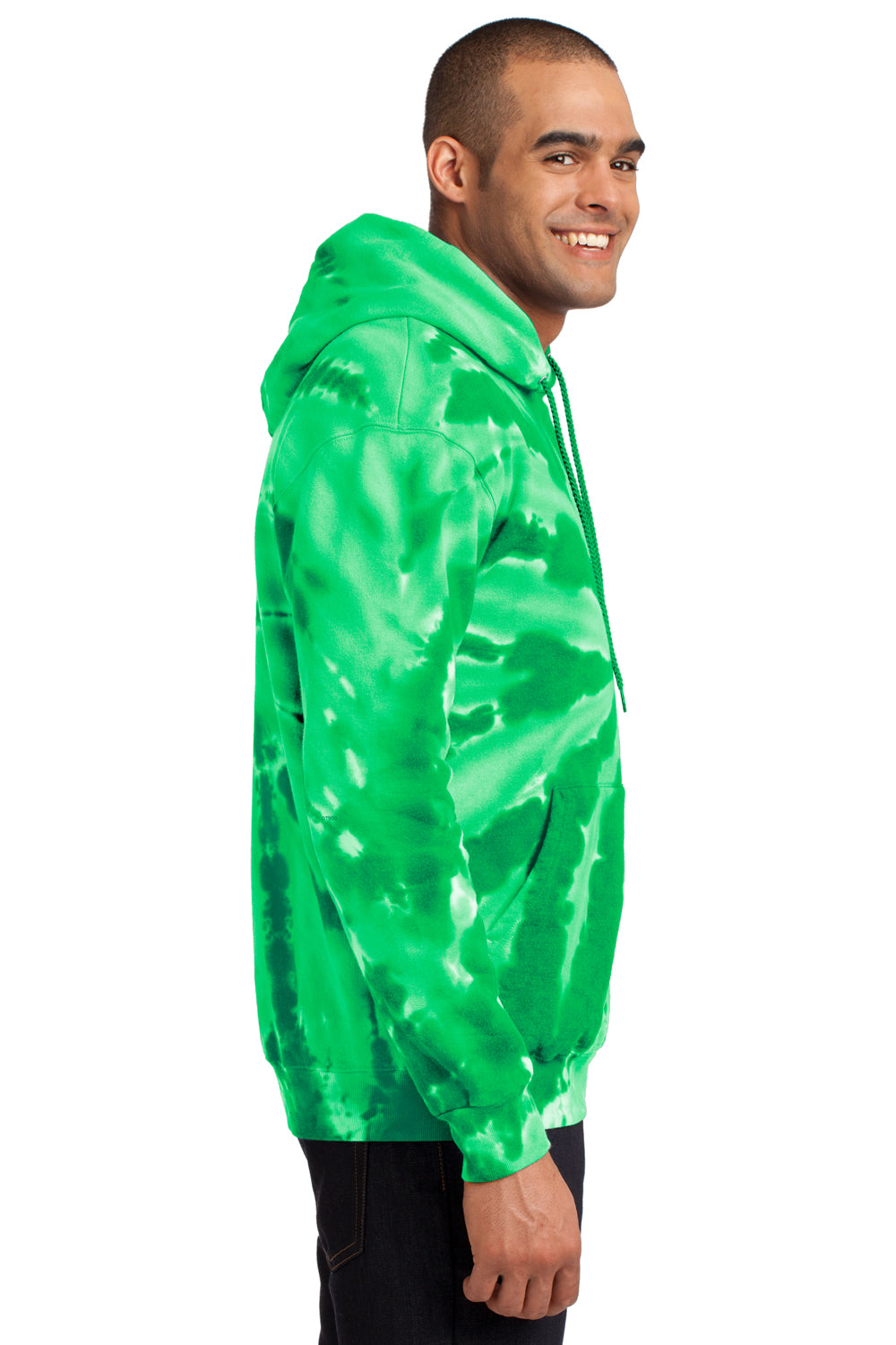 Port & Company PC146 Mens Tie-Dye Fleece Hooded Sweatshirt Hoodie Kelly Green Side