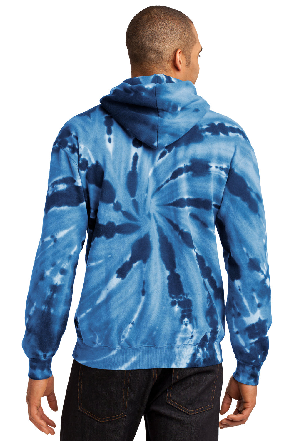 Port & Company PC146 Mens Tie-Dye Fleece Hooded Sweatshirt Hoodie Navy Blue Back