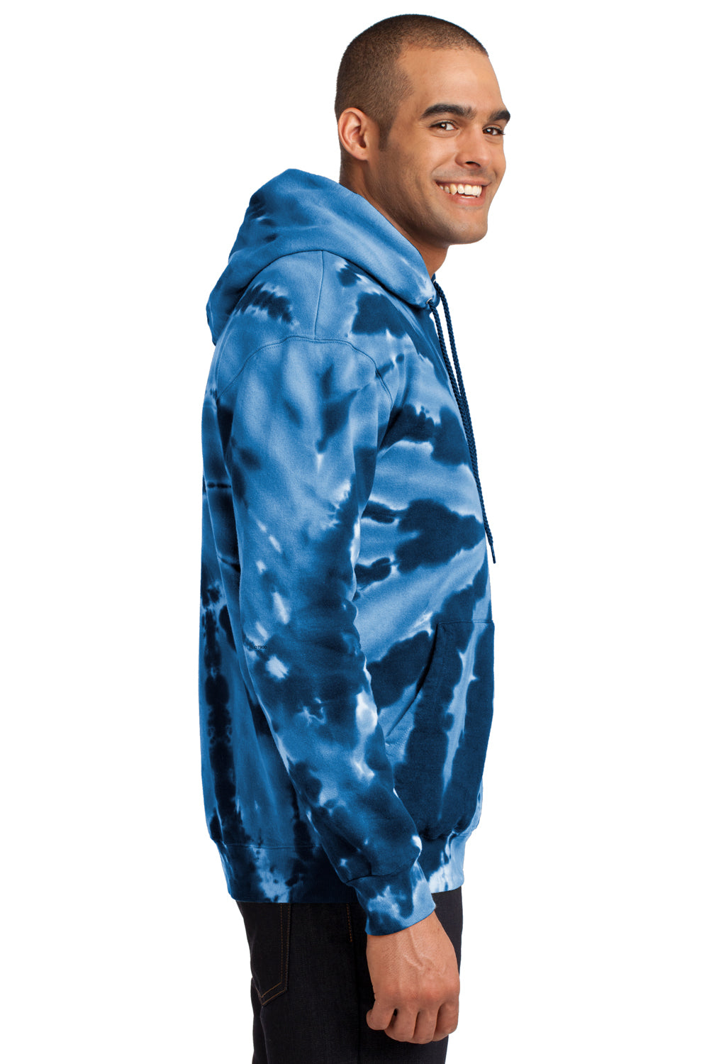 Port & Company PC146 Mens Tie-Dye Fleece Hooded Sweatshirt Hoodie Navy Blue Side