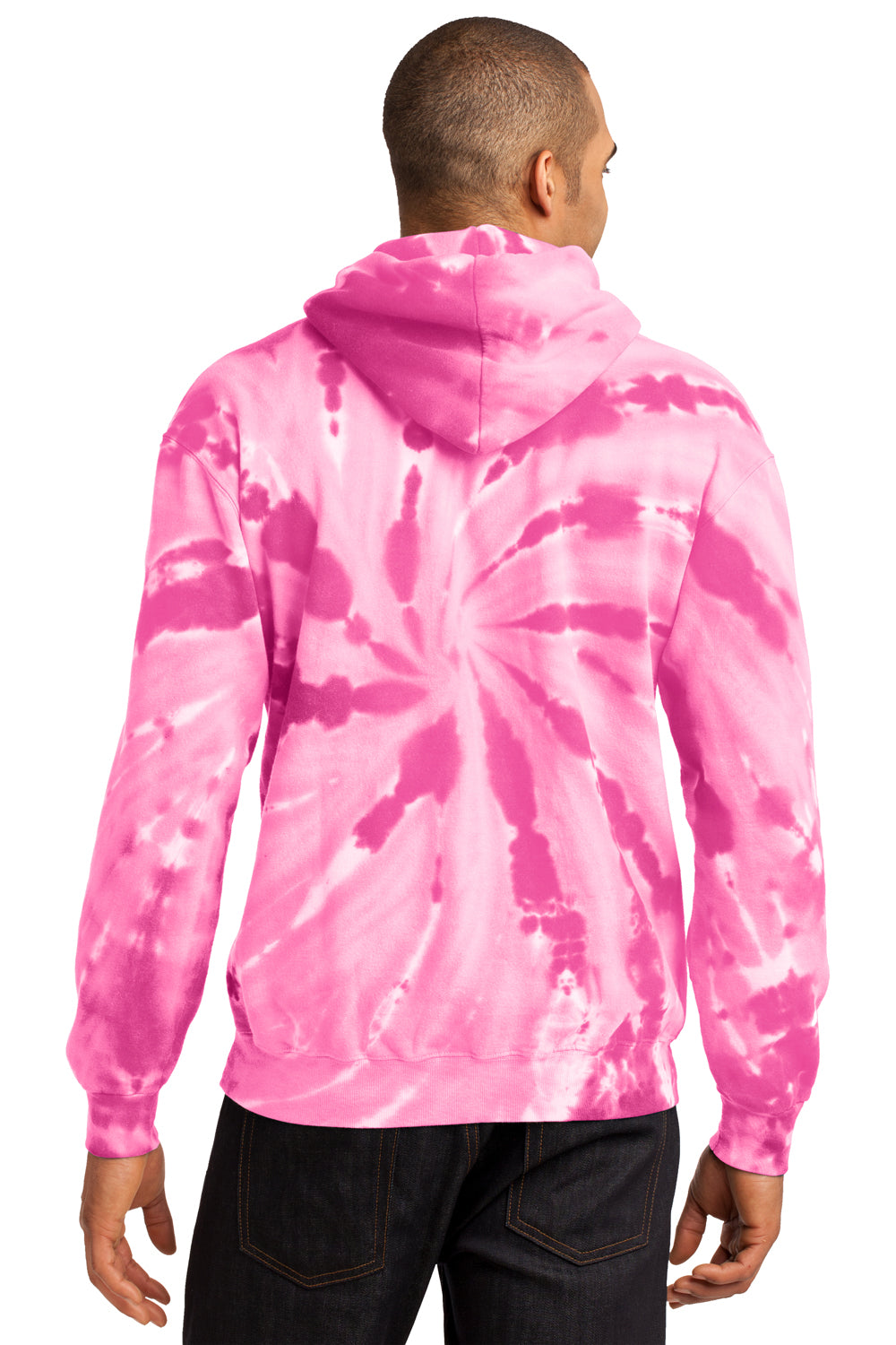 Port & Company PC146 Mens Tie-Dye Fleece Hooded Sweatshirt Hoodie Pink Back