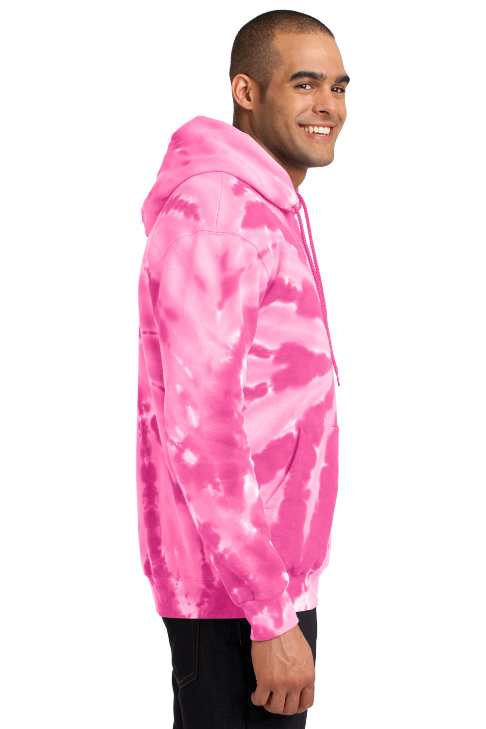 Port & Company PC146 Mens Tie-Dye Fleece Hooded Sweatshirt Hoodie Pink Side