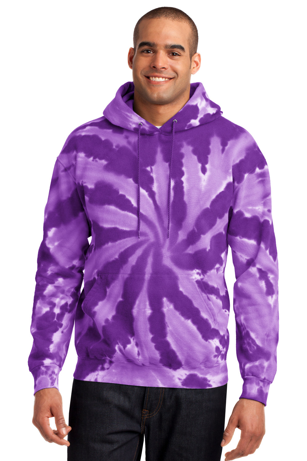 Port & Company PC146 Mens Tie-Dye Fleece Hooded Sweatshirt Hoodie Purple Front