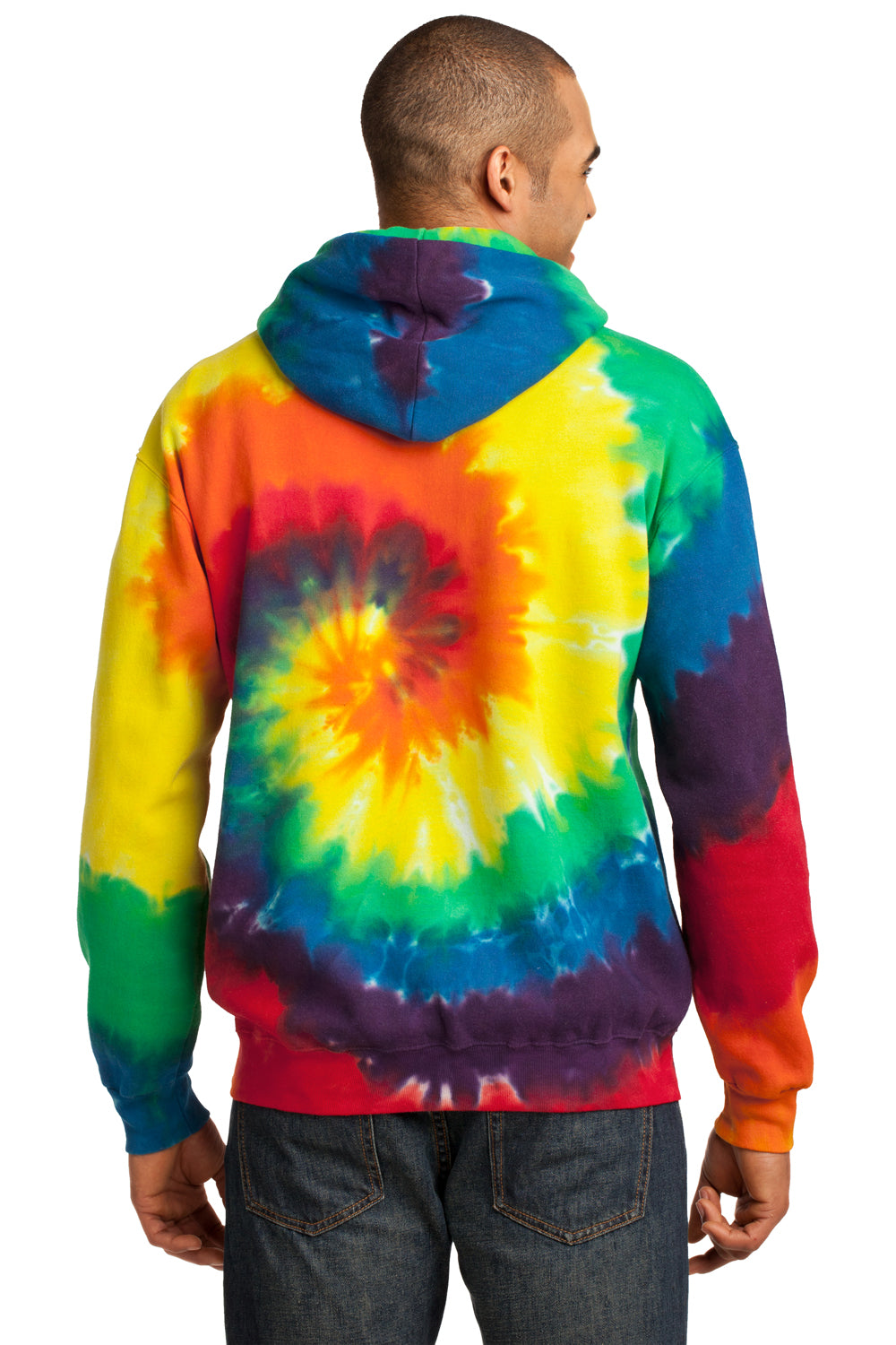 Port & Company PC146 Mens Tie-Dye Fleece Hooded Sweatshirt Hoodie Rainbow Back