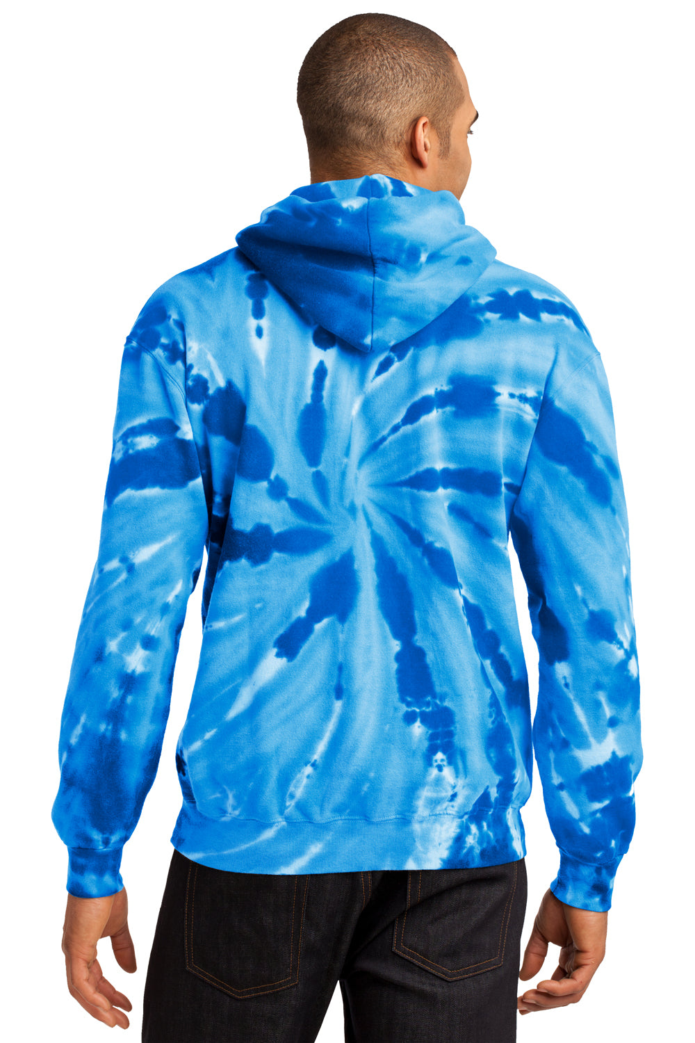 Port & Company PC146 Mens Tie-Dye Fleece Hooded Sweatshirt Hoodie Royal Blue Back