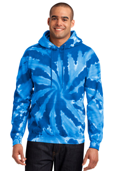 Port & Company PC146 Mens Tie-Dye Fleece Hooded Sweatshirt Hoodie Royal Blue Front