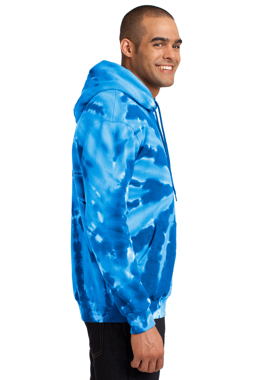 Port & Company PC146 Mens Tie-Dye Fleece Hooded Sweatshirt Hoodie Royal Blue Side