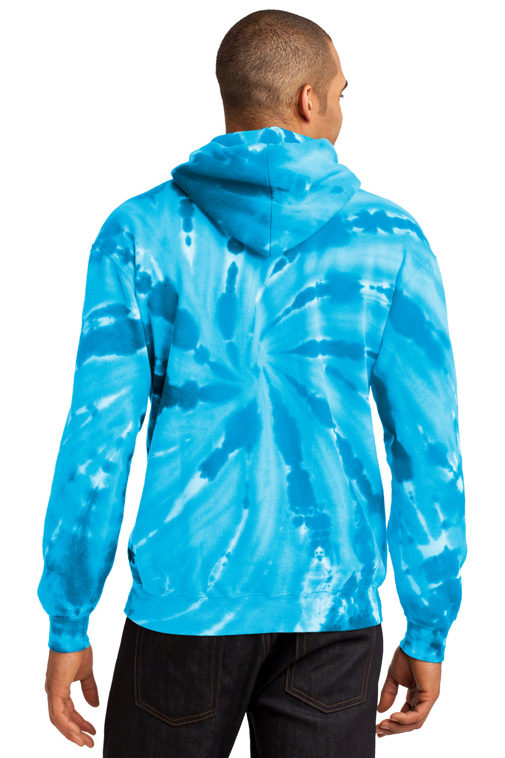Port & Company PC146 Mens Tie-Dye Fleece Hooded Sweatshirt Hoodie Turquoise Blue Back