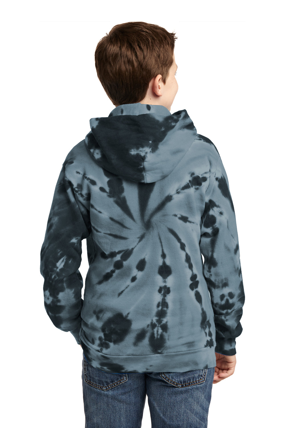 Port & Company PC146Y Youth Tie-Dye Fleece Hooded Sweatshirt Hoodie Black Back