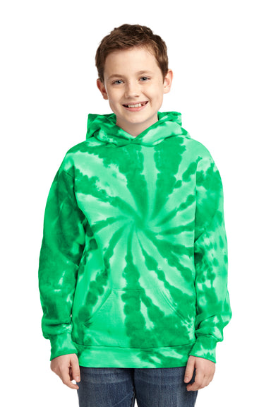 Port & Company PC146Y Youth Tie-Dye Fleece Hooded Sweatshirt Hoodie Kelly Green Front