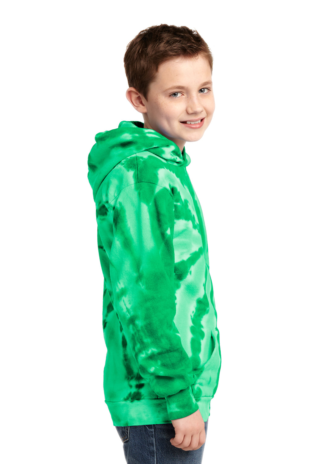 Port & Company PC146Y Youth Tie-Dye Fleece Hooded Sweatshirt Hoodie Kelly Green Side