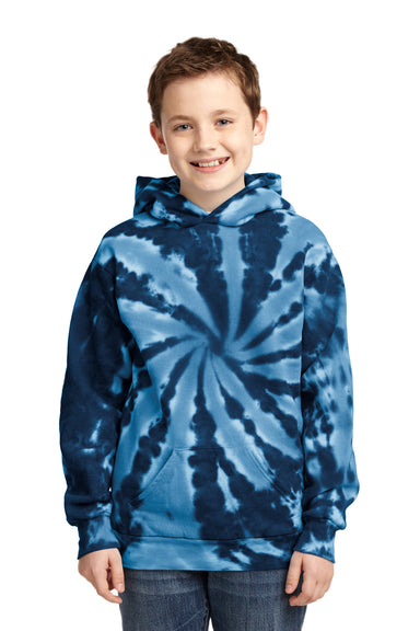 Port & Company PC146Y Youth Tie-Dye Fleece Hooded Sweatshirt Hoodie Navy Blue Front