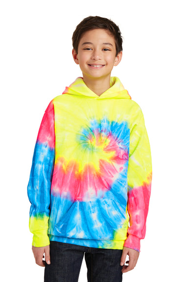 Port & Company PC146Y Youth Tie-Dye Fleece Hooded Sweatshirt Hoodie Neon Rainbow Front