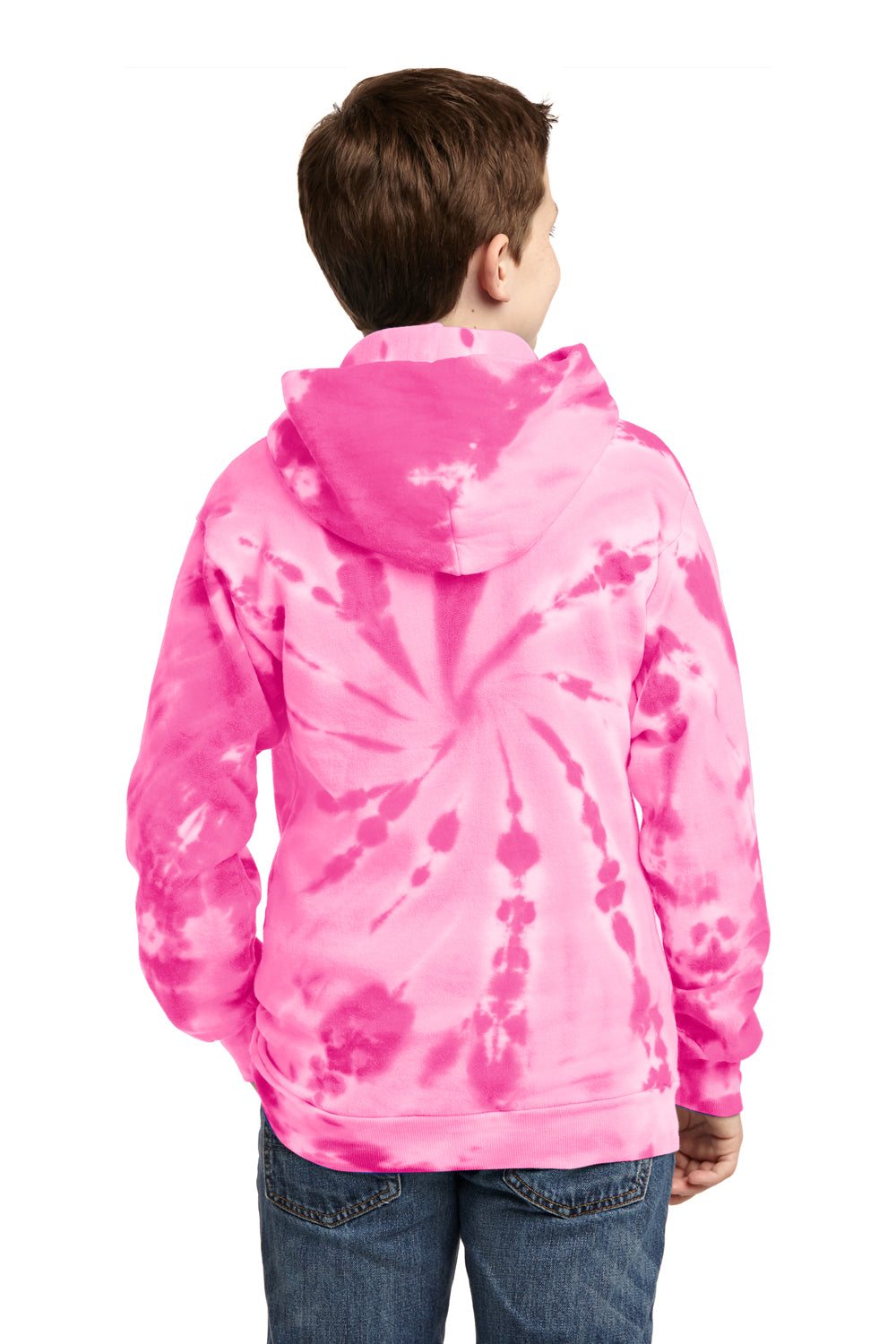 Port & Company PC146Y Youth Tie-Dye Fleece Hooded Sweatshirt Hoodie Pink Back