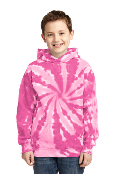 Port & Company PC146Y Youth Tie-Dye Fleece Hooded Sweatshirt Hoodie Pink Front