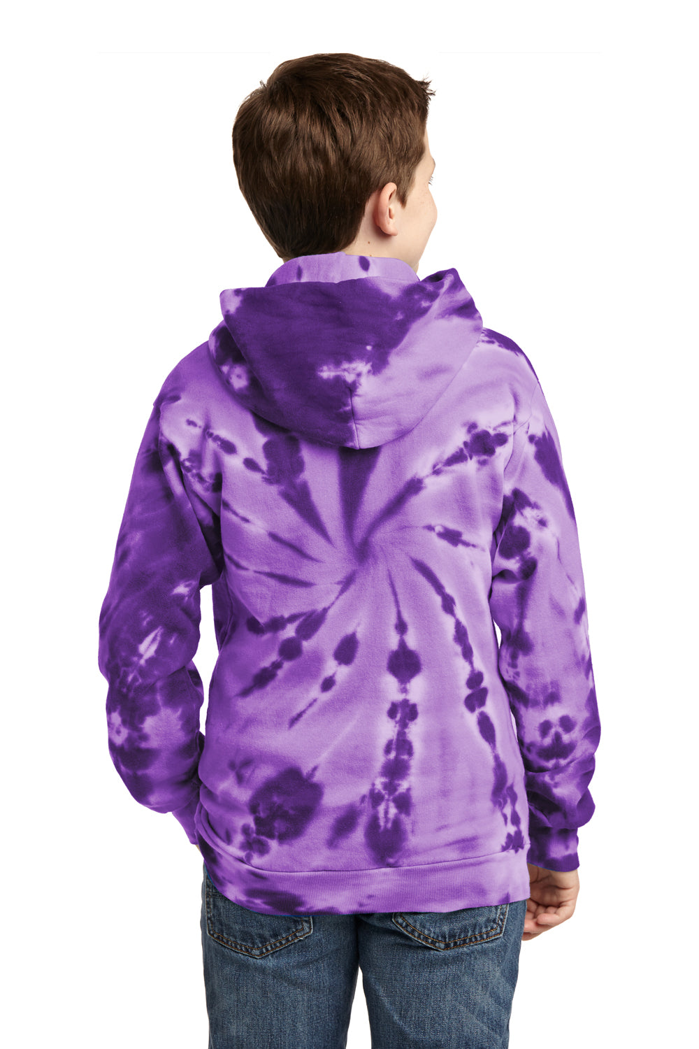 Port & Company PC146Y Youth Tie-Dye Fleece Hooded Sweatshirt Hoodie Purple Back