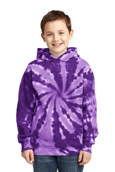 Port & Company PC146Y Youth Tie-Dye Fleece Hooded Sweatshirt Hoodie Purple Front