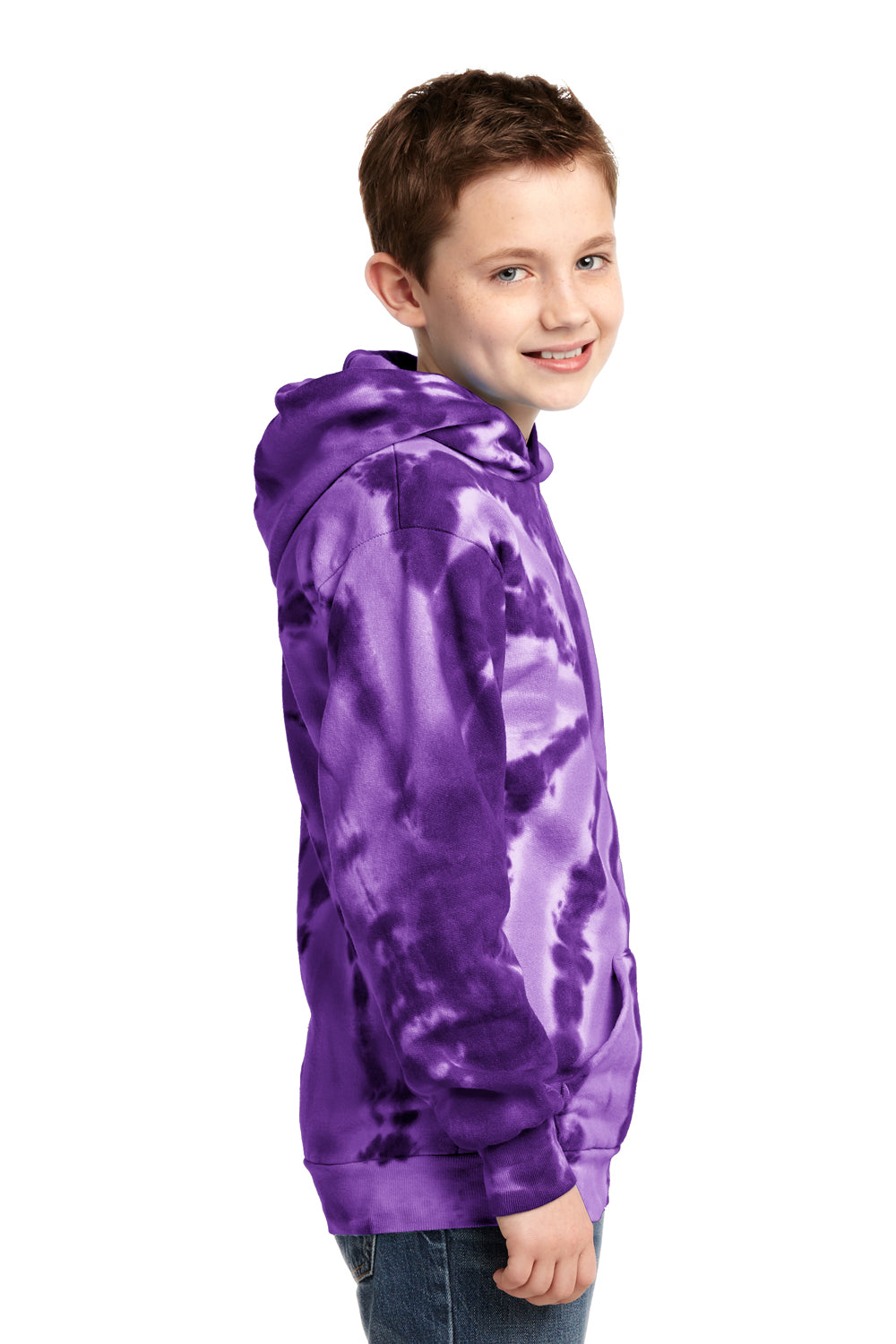 Port & Company PC146Y Youth Tie-Dye Fleece Hooded Sweatshirt Hoodie Purple Side