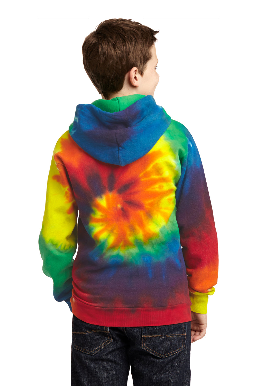 Port & Company PC146Y Youth Tie-Dye Fleece Hooded Sweatshirt Hoodie Rainbow Back