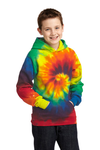 Port & Company PC146Y Youth Tie-Dye Fleece Hooded Sweatshirt Hoodie Rainbow Front