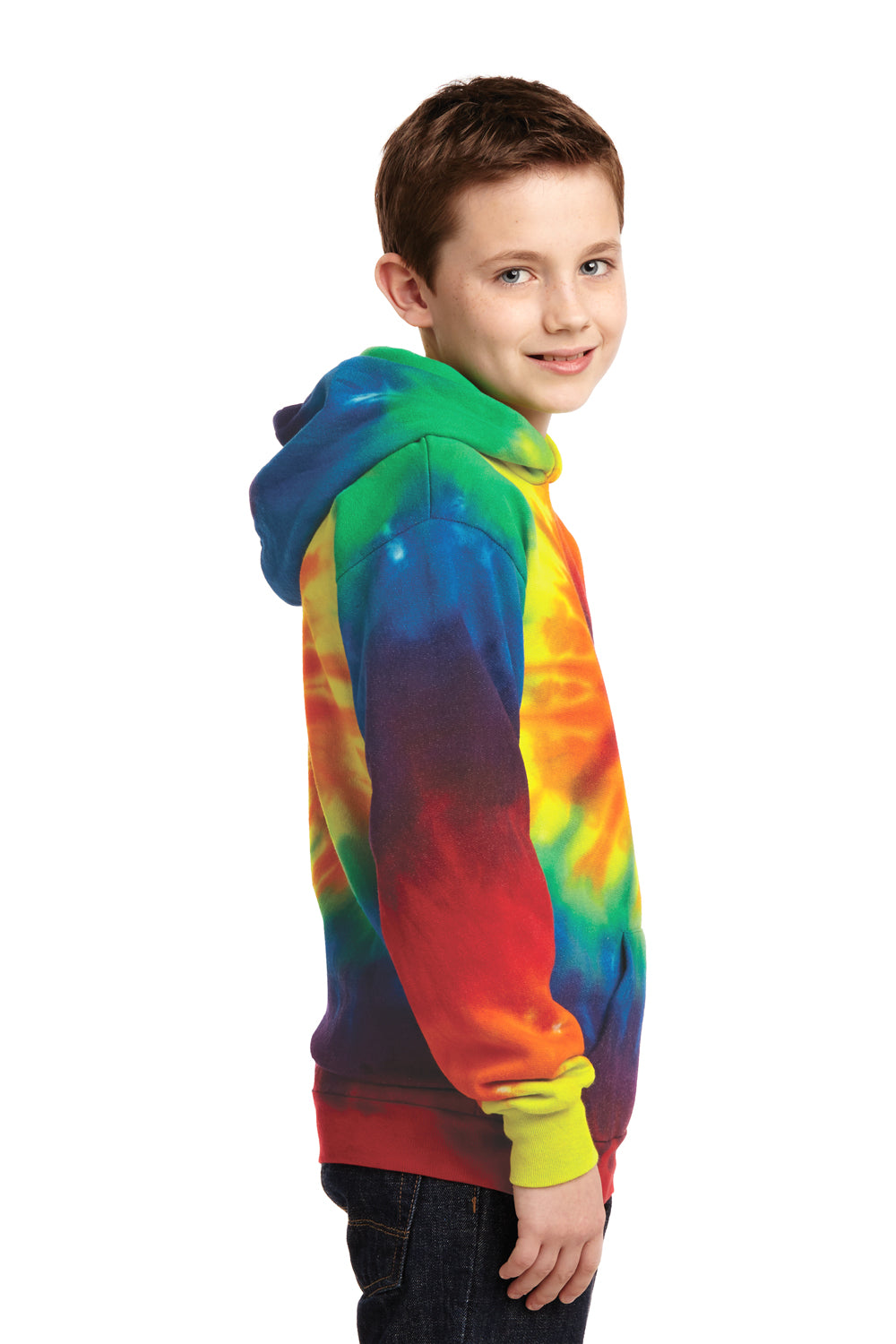 Port & Company PC146Y Youth Tie-Dye Fleece Hooded Sweatshirt Hoodie Rainbow Side