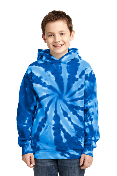 Port & Company PC146Y Youth Tie-Dye Fleece Hooded Sweatshirt Hoodie Royal Blue Front