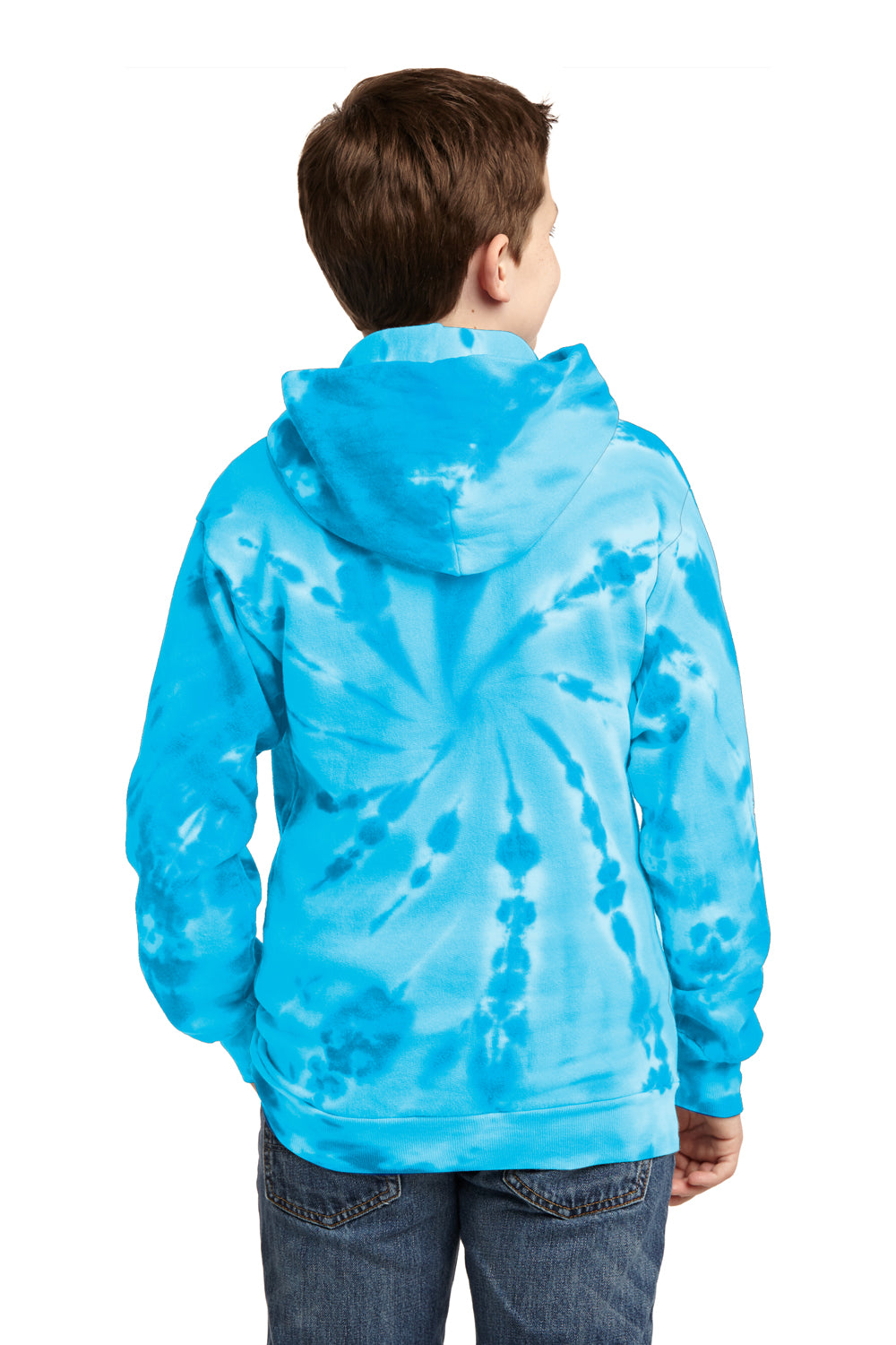 Port & Company PC146Y Youth Tie-Dye Fleece Hooded Sweatshirt Hoodie Turquoise Blue Back