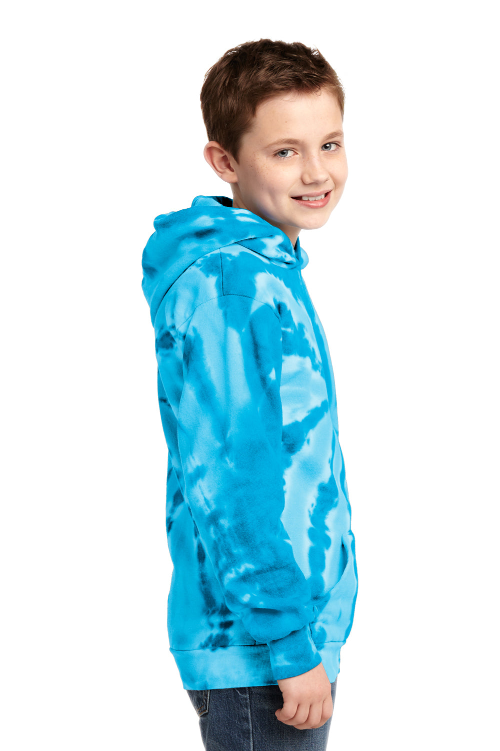 Port & Company PC146Y Youth Tie-Dye Fleece Hooded Sweatshirt Hoodie Turquoise Blue Side