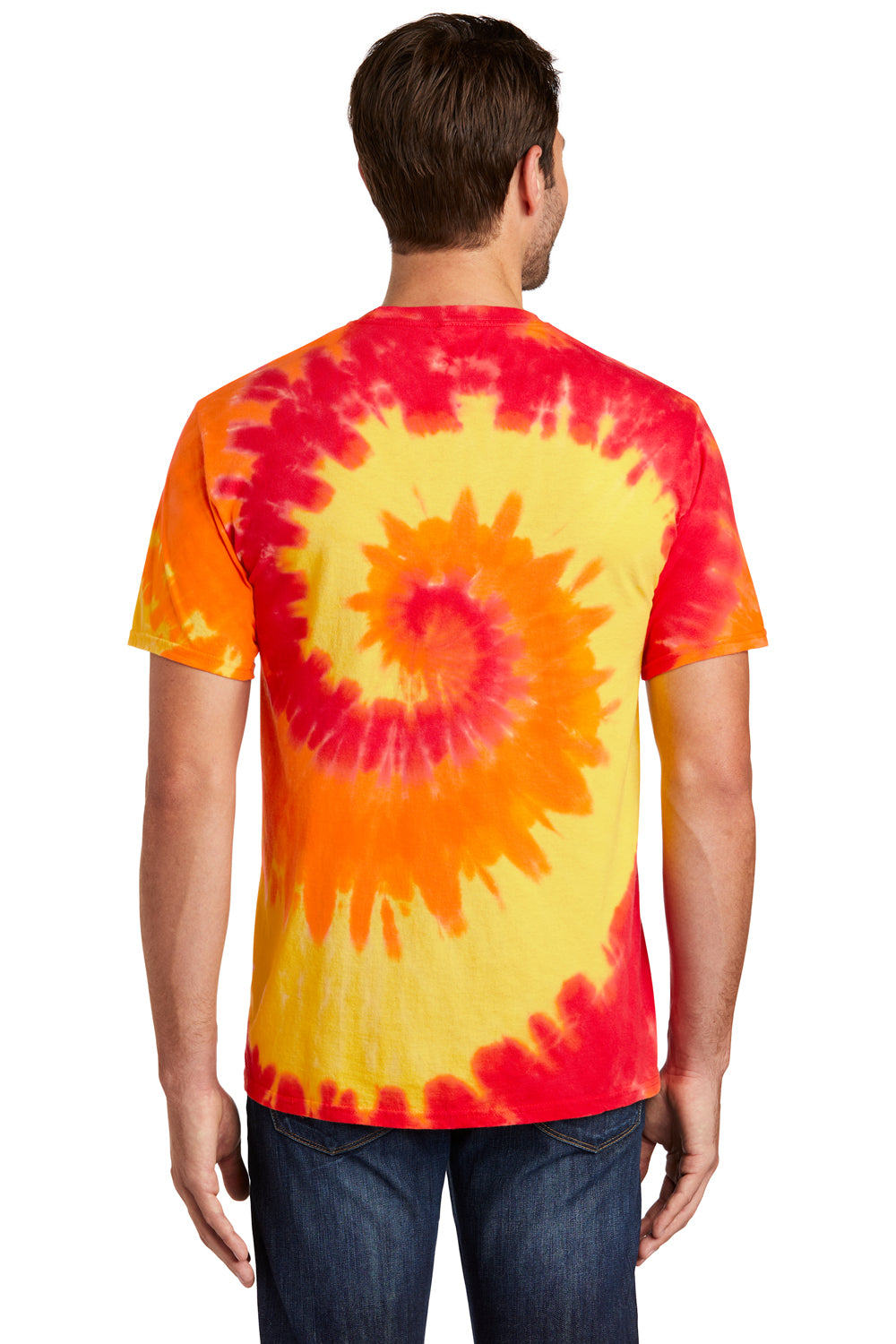 Port & Company PC147 Mens Tie-Dye Short Sleeve Crewneck T-Shirt Blaze Rainbow Back