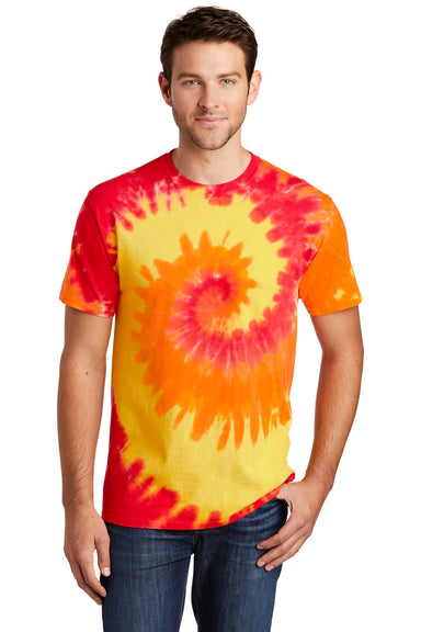Port & Company PC147 Mens Tie-Dye Short Sleeve Crewneck T-Shirt Blaze Rainbow Front