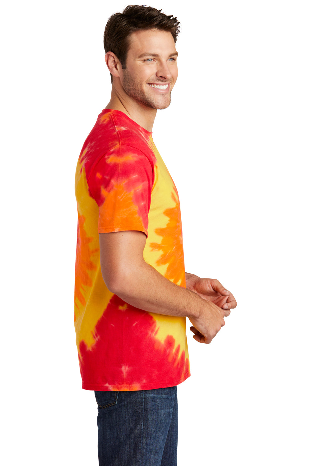 Port & Company PC147 Mens Tie-Dye Short Sleeve Crewneck T-Shirt Blaze Rainbow Side