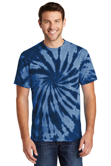 Port & Company PC147 Mens Tie-Dye Short Sleeve Crewneck T-Shirt Navy Blue Front