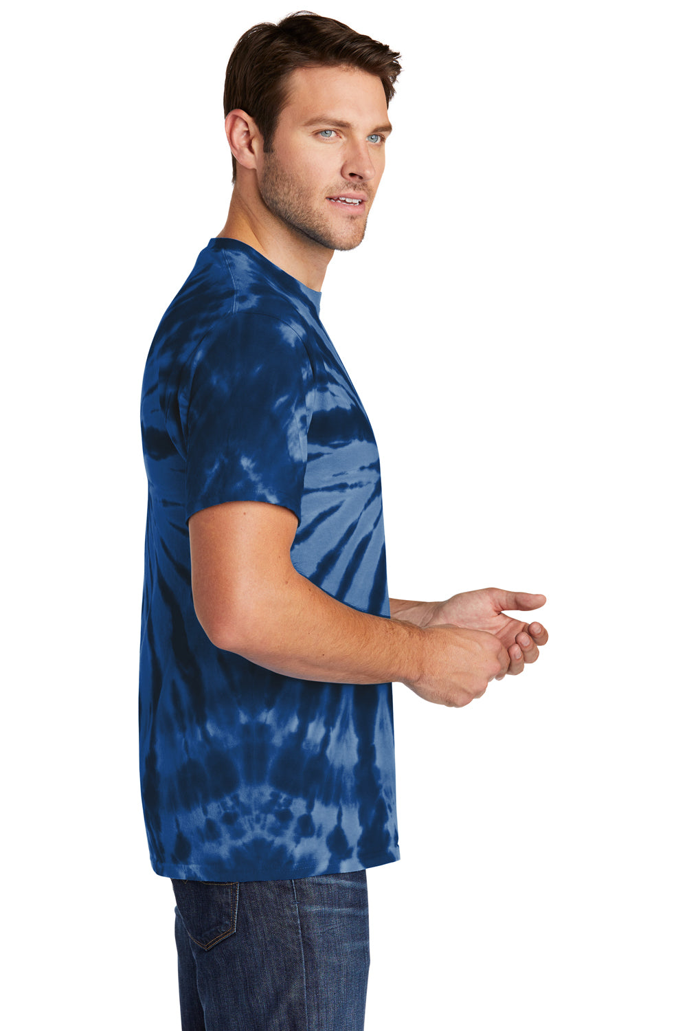 Port & Company PC147 Mens Tie-Dye Short Sleeve Crewneck T-Shirt Navy Blue Side