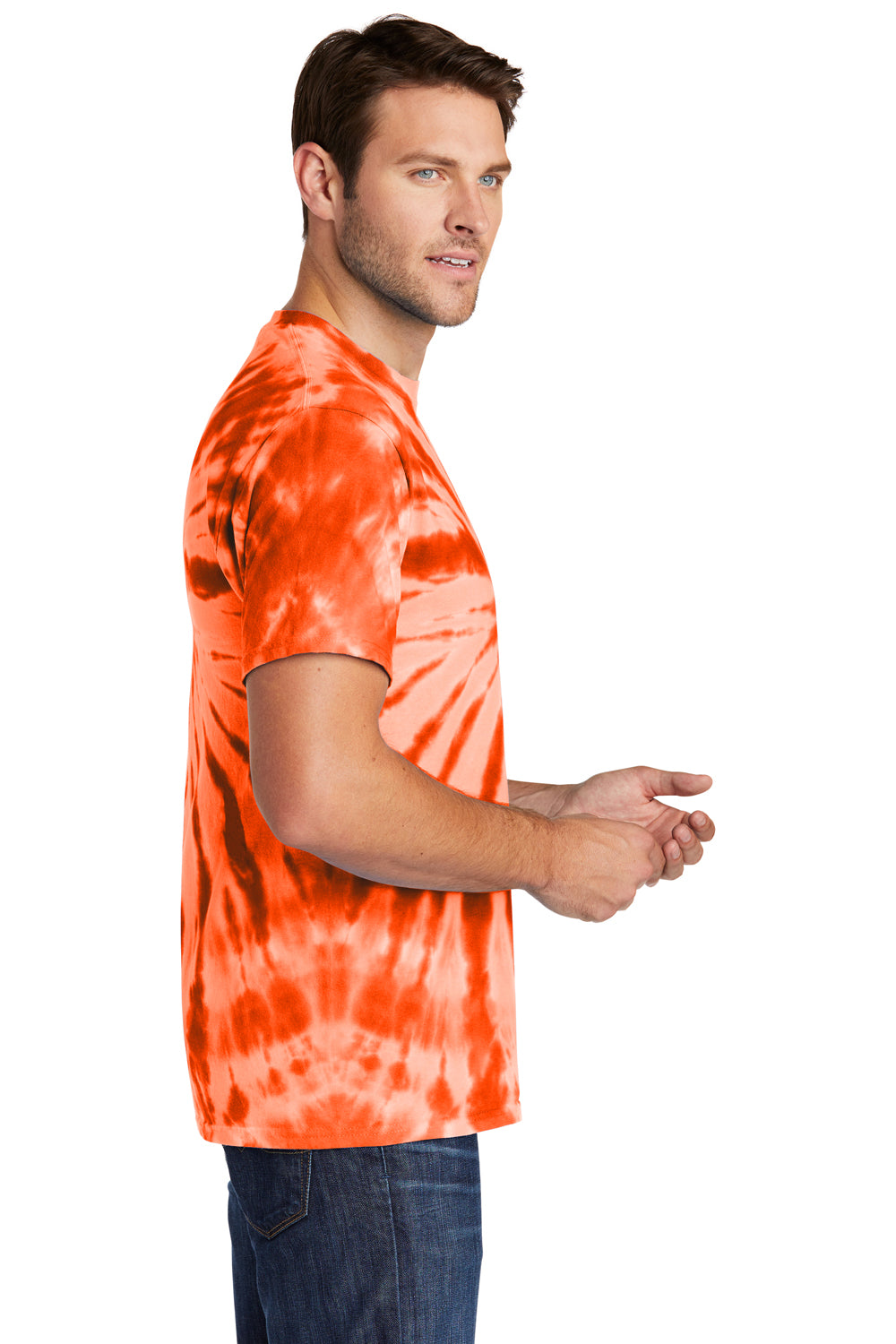 Port & Company PC147 Mens Tie-Dye Short Sleeve Crewneck T-Shirt Orange Side