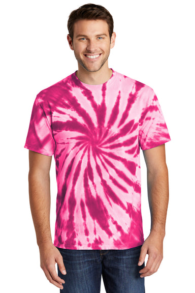 Port & Company PC147 Mens Tie-Dye Short Sleeve Crewneck T-Shirt Pink Front
