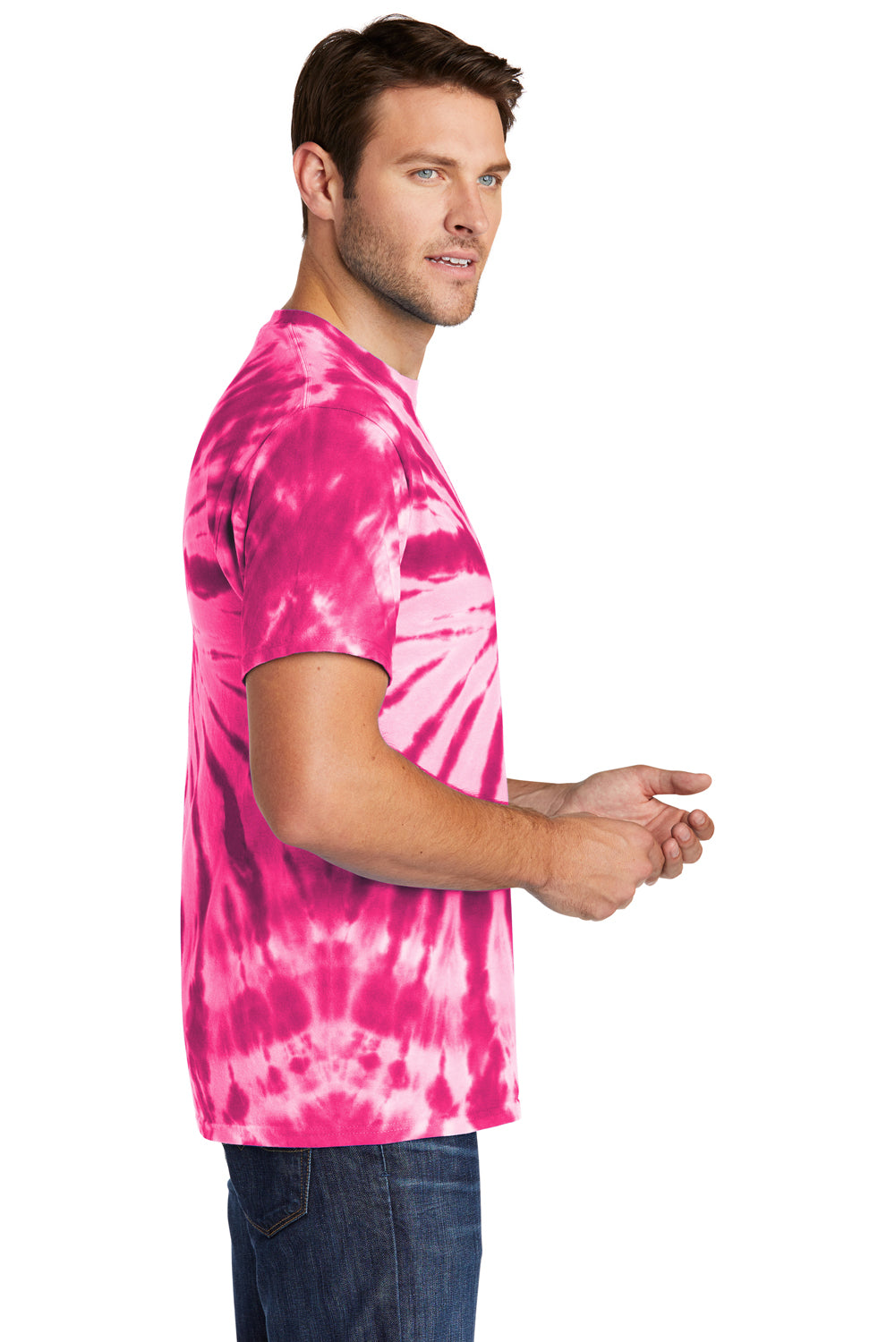 Port & Company PC147 Mens Tie-Dye Short Sleeve Crewneck T-Shirt Pink Side