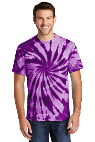 Port & Company PC147 Mens Tie-Dye Short Sleeve Crewneck T-Shirt Purple Front