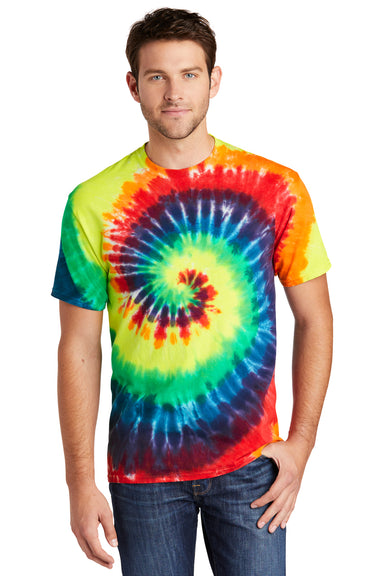 Port & Company PC147 Mens Tie-Dye Short Sleeve Crewneck T-Shirt Rainbow Front