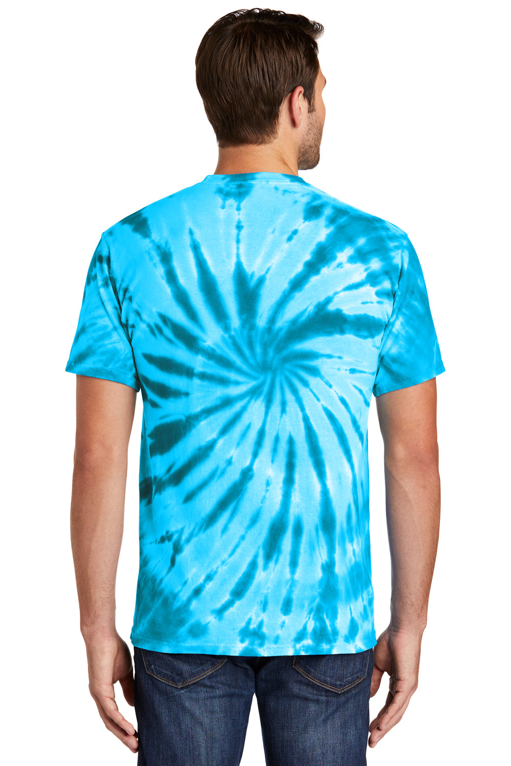 Port & Company PC147 Mens Tie-Dye Short Sleeve Crewneck T-Shirt Turquoise Blue Back