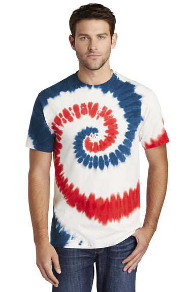 Port & Company PC147 Mens Tie-Dye Short Sleeve Crewneck T-Shirt USA Rainbow Front